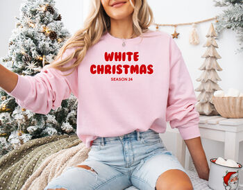 White Christmas Jumper In Light Blue, 9 of 12