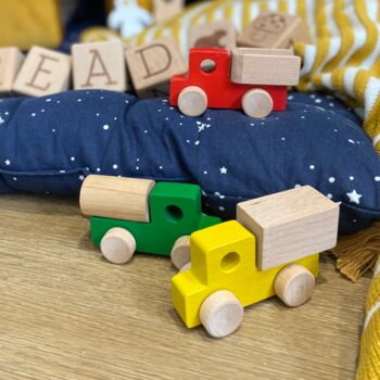 Handmade Set Of Three Primary Wooden Toy Trucks, 2 of 3