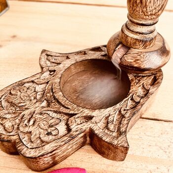 Mango Wood Backflow Incense Holder Hamsa Hand, 3 of 5
