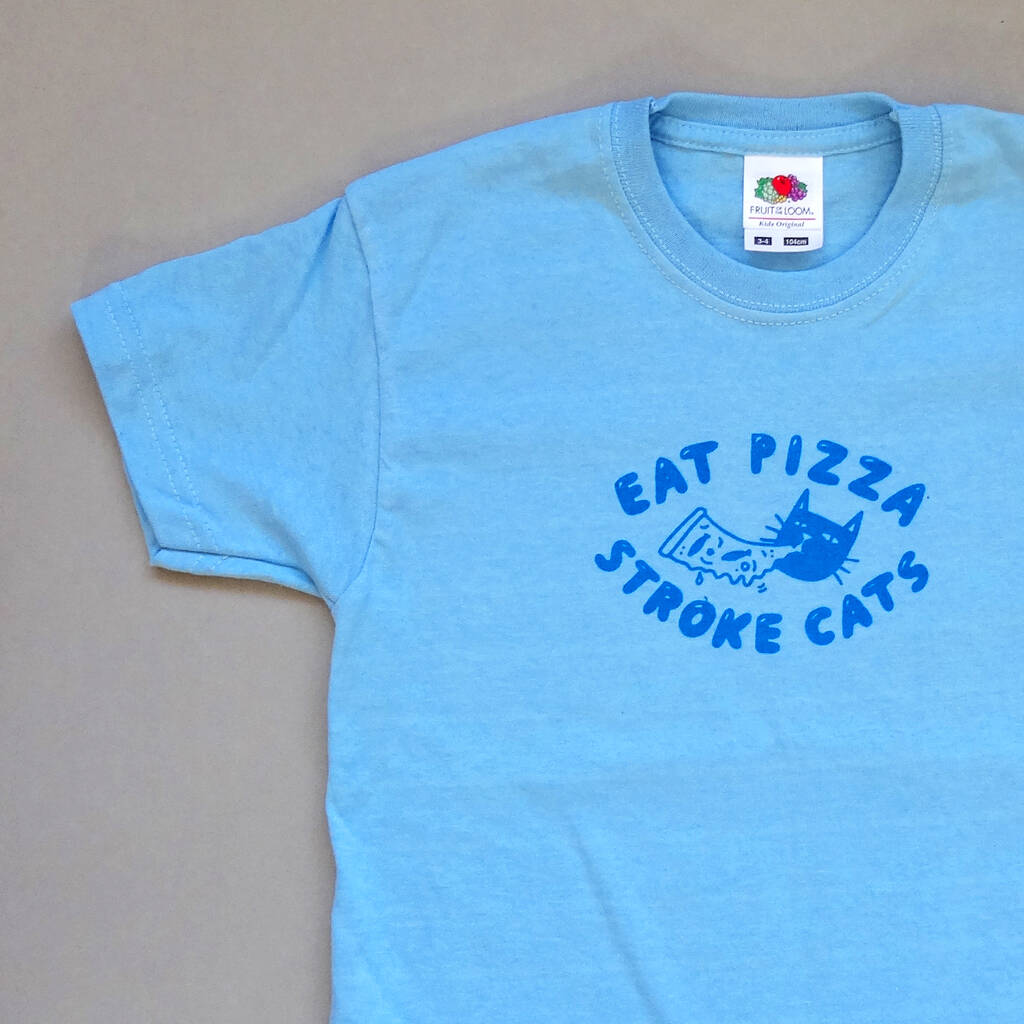 Eat Pizza Stroke Cats Screenprinted Kids T Shirt, 1 of 5