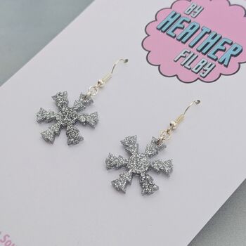 Snowflake Glitter Christmas Resin Earrings Gold And Silver, 2 of 8