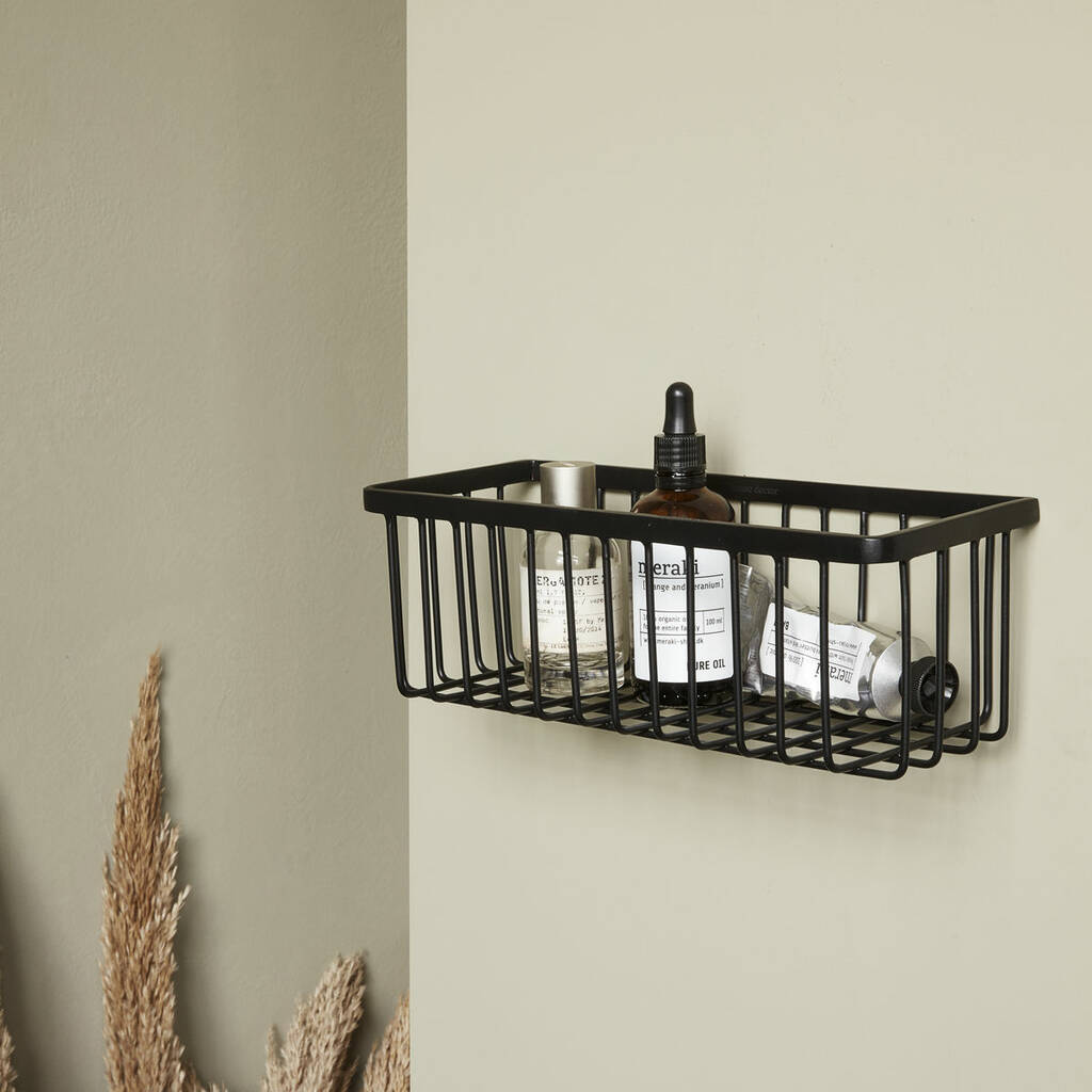 Black Steel Bathroom Wall Basket By The Little House Shop