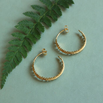Gold Plated Fern Hoop Earrings, 2 of 7