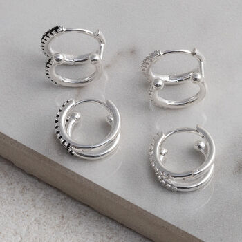 Sterling Silver Cz Double Hoop Huggies, 5 of 6