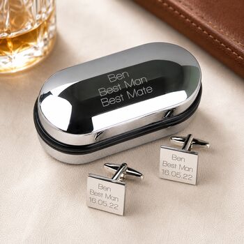 Personalised Classic Shaped Cufflinks With Engraved Gift Box, 3 of 8