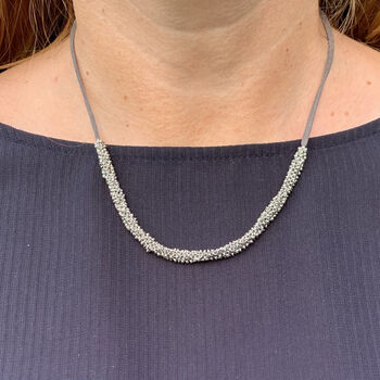 Grey Leather Trim Necklace And Bracelet Set, 8 of 10