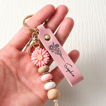 Personalized Floral Beaded Keychain Gift For Her, 6 of 8