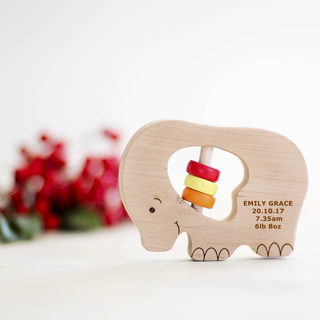 Elephant Rattle Personalised New Baby Keepsake Gift, 1 of 2
