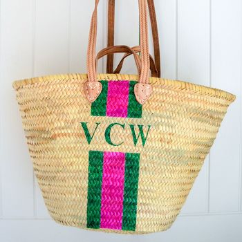 Hand Woven And Hand Painted Monogram Stripe Basket, 5 of 11