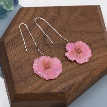 Real Cherry Blossom Flower Threader Earrings Two, 5 of 11