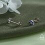 Sapphire Blue Forget Me Not Flower Cz Stud Earrings In Sterling Silver, thumbnail 2 of 12