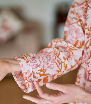 Orange And Pink Organic Floral Block Printed Pyjamas, 6 of 9