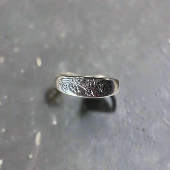 925 Sterling Silver Etched Rose Ring, 4 of 12