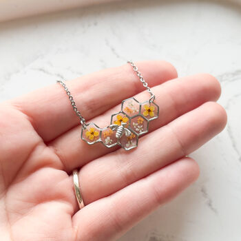 Stainless Steel Honeycomb Bee Necklace, 5 of 7