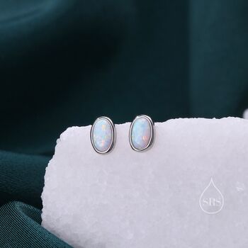 Sterling Silver Oval Opal Stud Earrings, 4 of 12