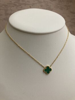 Gold Plated Green Single Clover Necklace, 2 of 7