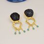 Black Agate, Turquoise Gold Earrings, thumbnail 7 of 7