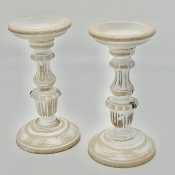Pair Of White Wooden Pillar Candle Holders, 6 of 10