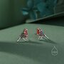 Enamel Robin Bird Stud Earrings In Sterling Silver, thumbnail 1 of 12