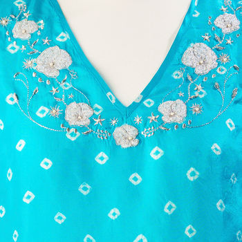Turquoise Luxury Silk Embroidered Tunic, 6 of 6