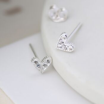 Sterling Silver Cz Heart Stud Earrings, 4 of 9