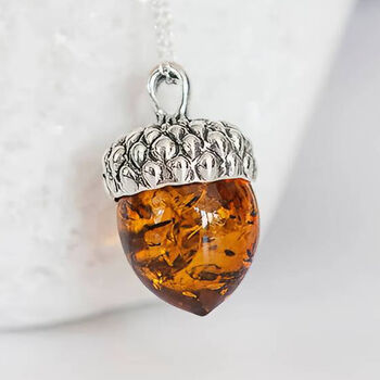 Personalised Sterling Silver Amber Acorn Pendant Necklace, 5 of 10