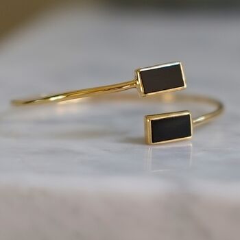 Adjustable Gold Plated And Black Onyx Bangle, 2 of 4