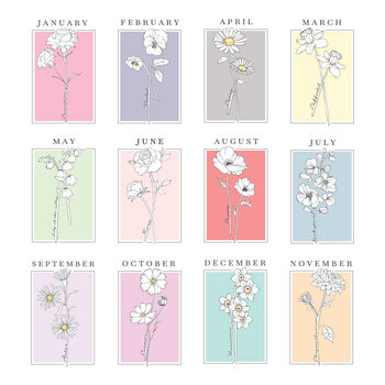 Personalised Birth Flower White A4 Framed Print, 5 of 12