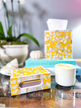 Mother Of Pearl Inlay Tissue Box | Sunshine Yellow, 3 of 4