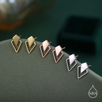 Sterling Silver Art Deco Inspired Small Rhombus Stud Earrings, 5 of 11