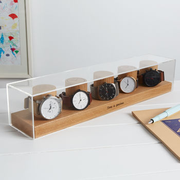 Personalised Solid Oak Watch Stand For Five Watches, 7 of 9