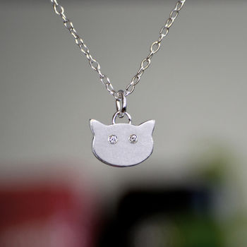 Small Cat Face Necklace With Diamonds, 2 of 5
