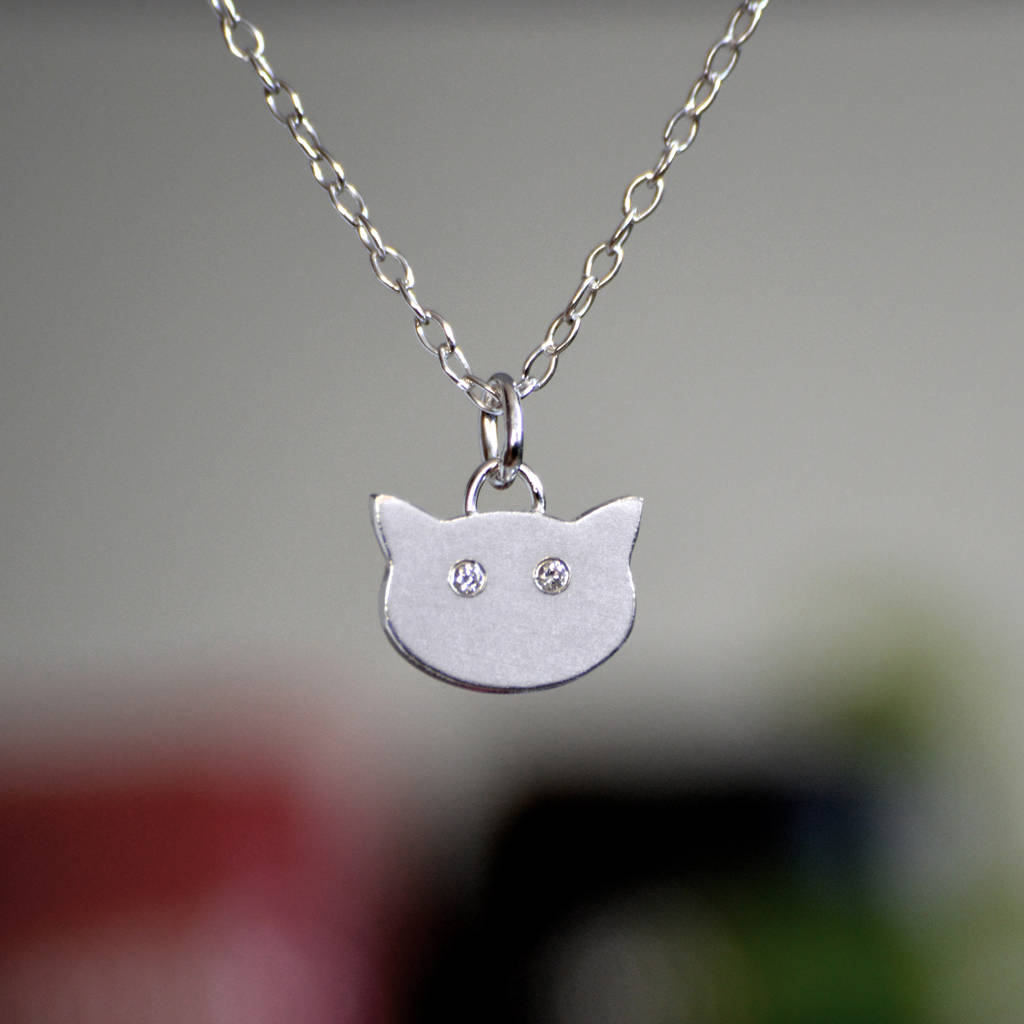 Small Cat Face Necklace With Diamonds By Huiyi Tan | notonthehighstreet.com