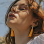 Gold Plate And Sunshine Yellow Tassel Drop Earrings, thumbnail 2 of 3