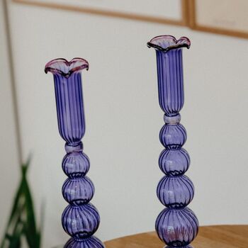 Ashley Blue And Lilac Piped Glass Candle Holder, 3 of 4