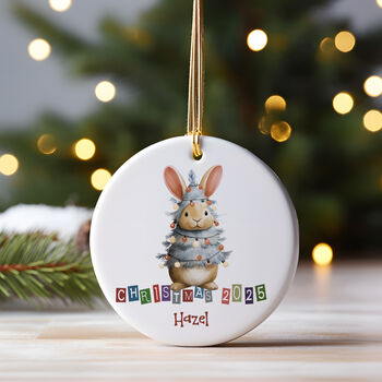 Christmas Ceramic Bauble Cute Bunny Wrapped In Lights, 3 of 4
