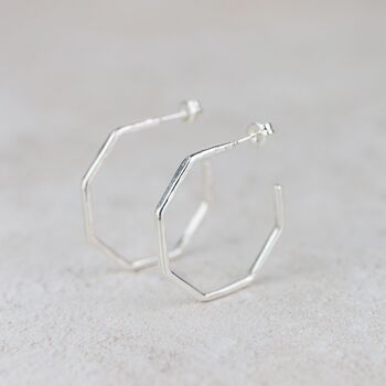 Sterling Silver Large Octagon Hoops, 6 of 8