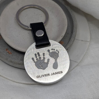 Personalised Hand And Footprint Disc Steel Keyring, 2 of 4