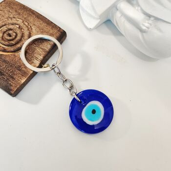 Large Simple Round Turkish Evil Eye Keychain, 2 of 4