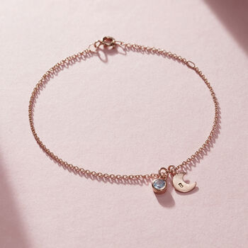 Birthstone And Initial Moon Charm Bracelet, 4 of 8