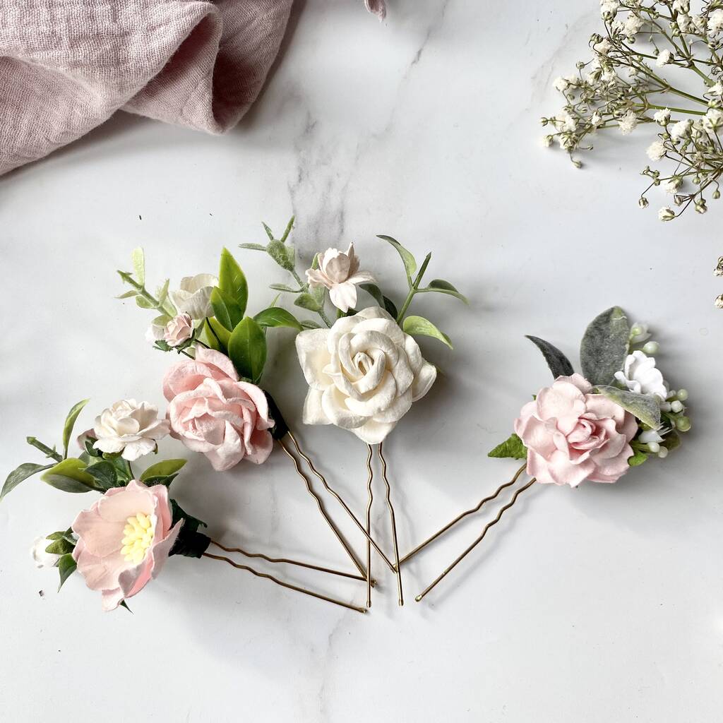 Pink And White Floral Hair Pins By Madgicks - Among the Flowers |  