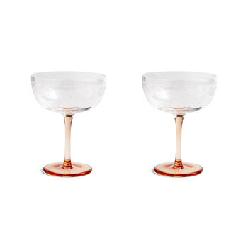Pink Stemmed Champagne Coupe With Floral Etch, 2 of 3