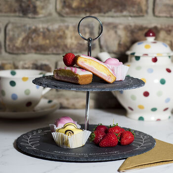 Floral Frame Two Tier Afternoon Tea Slate Cake Stand, 2 of 2