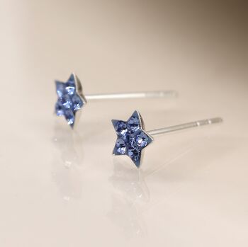 Tiny Sterling Silver Twinkling Blue Star Stud Earrings, 6 of 9