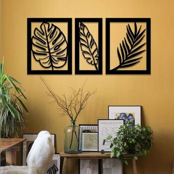 Three Panels Wooden Leaves Wall Art Home Decor, 3 of 9