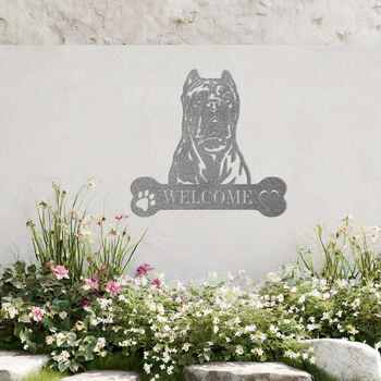 Personalised Cane Corso Welcome Metal Wall Art Sign For Home And Garden Decor, 10 of 11