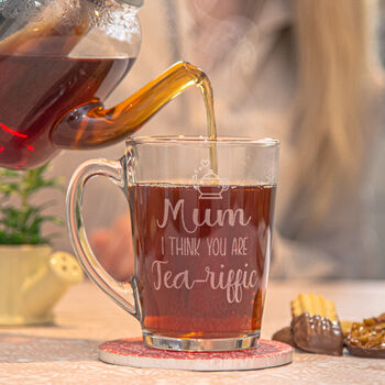 Personalised Tea Riffic Glass Tea Mug, 4 of 5