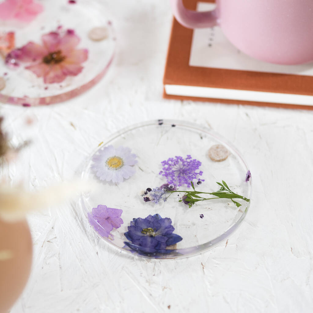 Purple And Pink Wild Flower Resin Coasters, 1 of 3