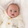 Cream Chunky Knit Personalised Embroidered Long Sleeve Pramsuit With Hood, thumbnail 6 of 9