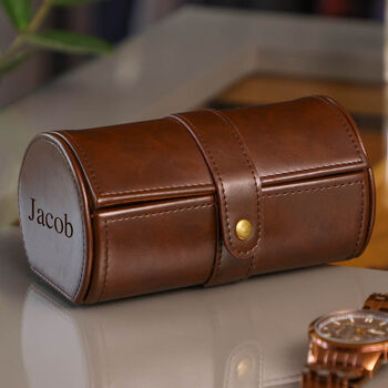 Dad's Personalised Luxury Deep Brown Double Watch Box, 2 of 8